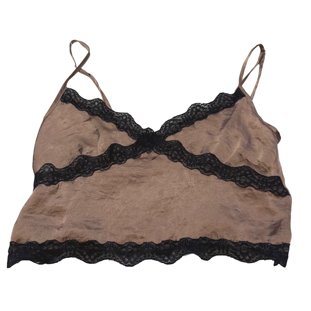 Full Tilt‎ Womens Y2k Romantic Lingerie Lace Trim Camisole Cami Top Brown Small